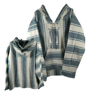 NWOT Varina Handmade Baja Hoodie (from Ecuador) in Teal & Ivory Vertical Stripe